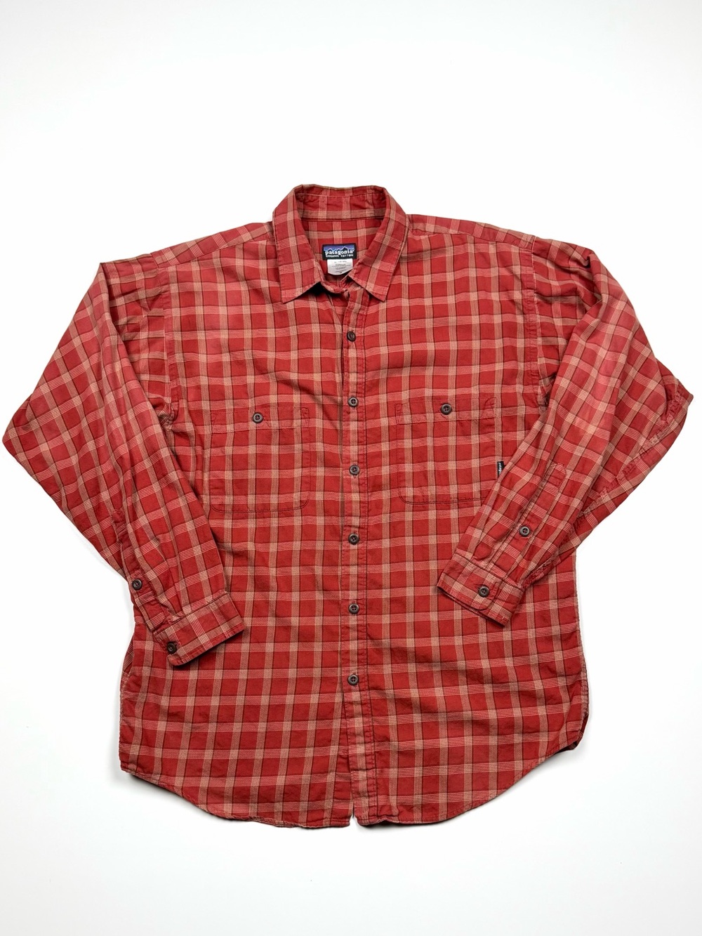 Patagonia Organic Cotton Plaid Long Sleeve Button Up Shirt Red Men's Medium